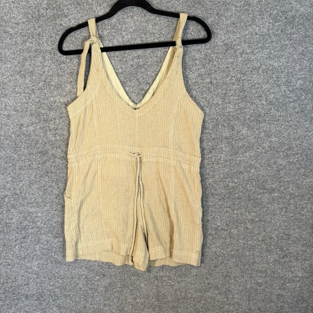 Free‎ People Playsuit Jumpsuit Womens XS Beige Striped Romper Vneck Bohemian